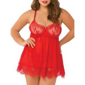 Seven 'til Midnight Bed Of Roses Red Babydoll Set Style-10697X Plus Size 3X/4X